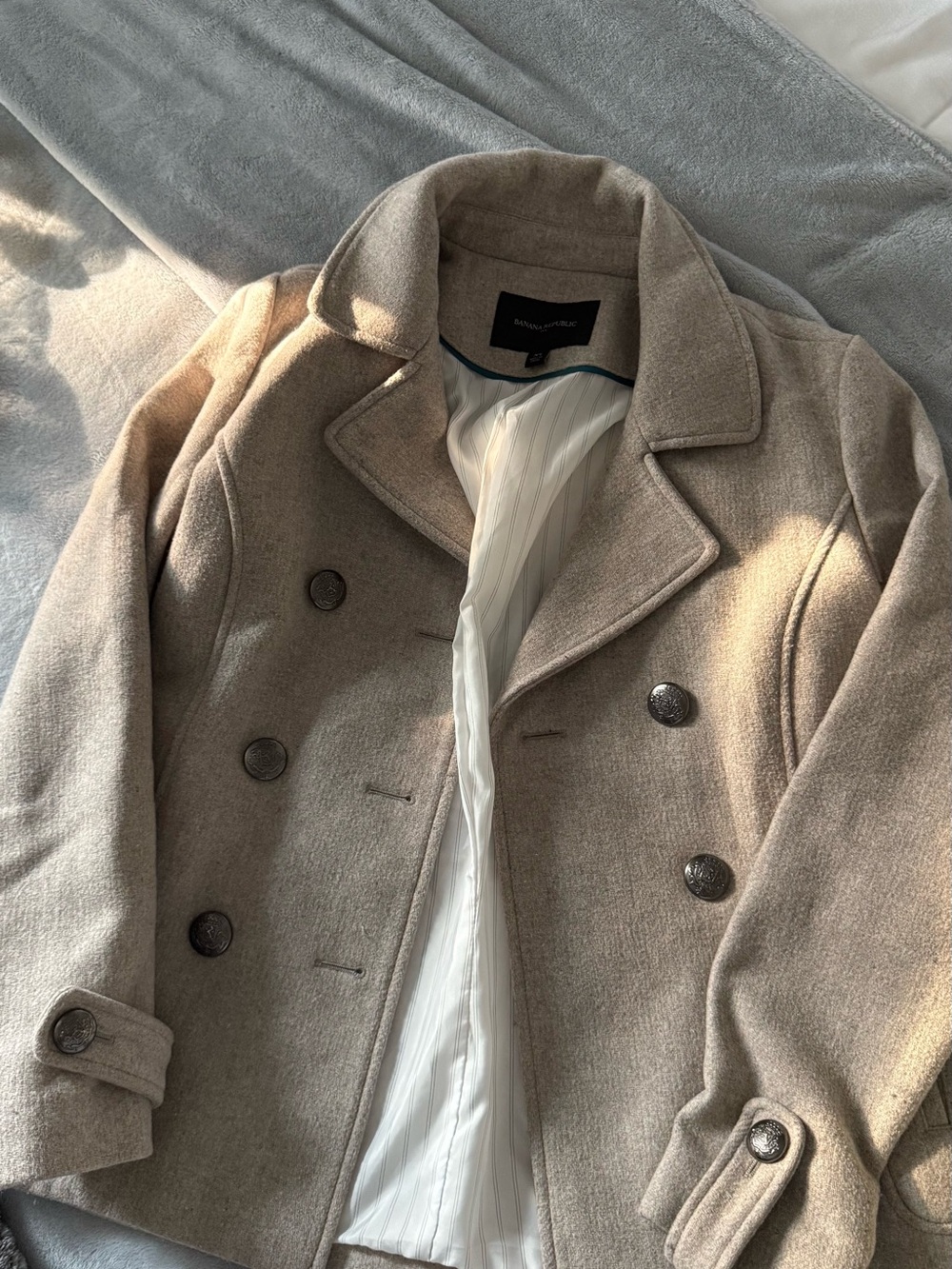 Banana Republic Tan Double-Breasted Wool Peacoat